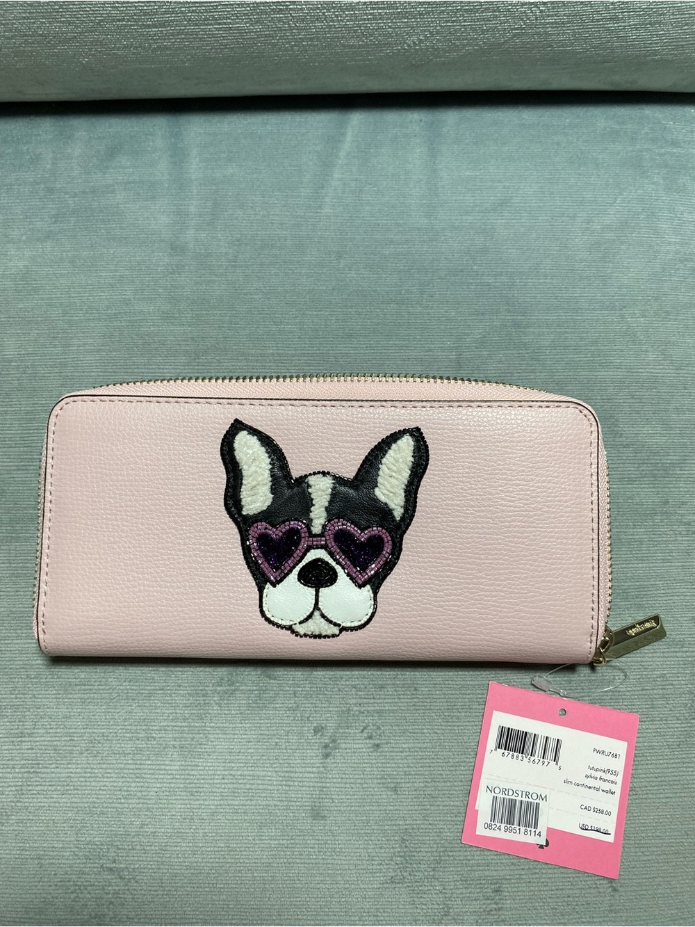 kate spade New York Pink Dog Patch Zip Wallet with Heart Sunglasses NWT